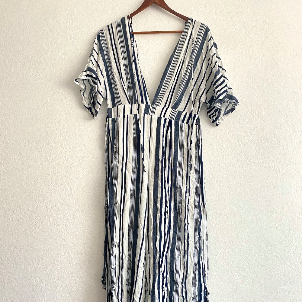 Lilyful Deep V Blue & White Jumpsuit